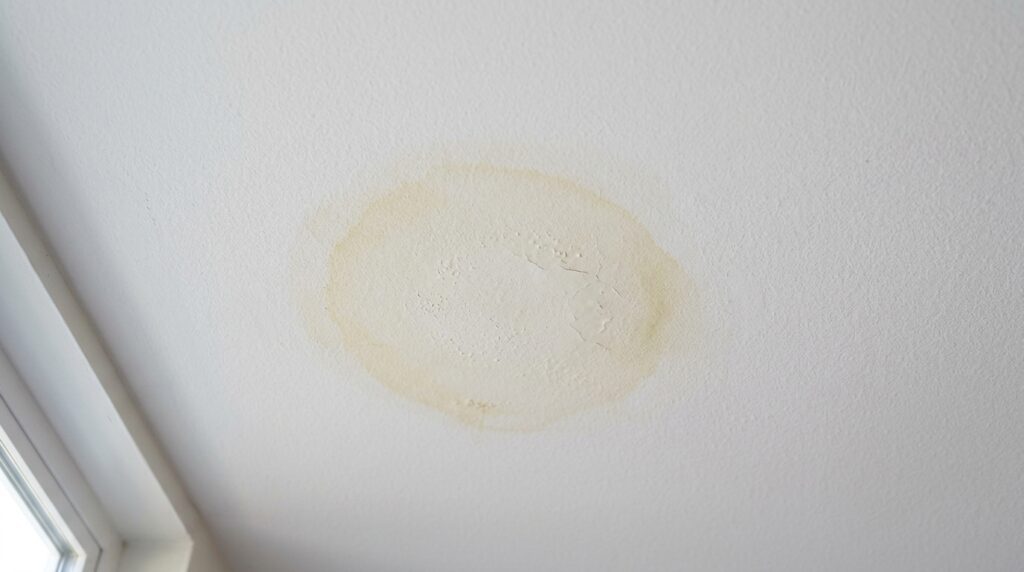 Early warning sign: water damage stain on home ceiling needing leak inspection.